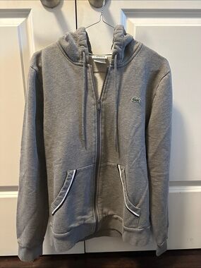 Lacoste Gray Hooded Zip Sweatshirt (size: 4)